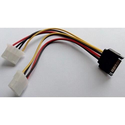 15Pin SATA to 2 Dual 4Pin IDE Molex Power Lead Y Splitter Cable Cord 18AWG Wire 20cm