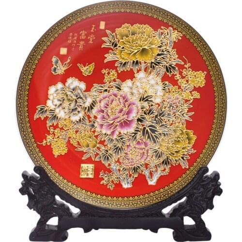 24k gold foil chinese orchid peony porcelain decorative plates 10 inch symbolze honourable handicraft gifts anniversary presents