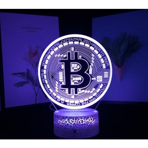 3D Night Lamp Bitcoin Acrylic Table Lamp 7/16 Color Remote Touch Control USB Battery Nightlight for Kids Gift Bedroom Decoration