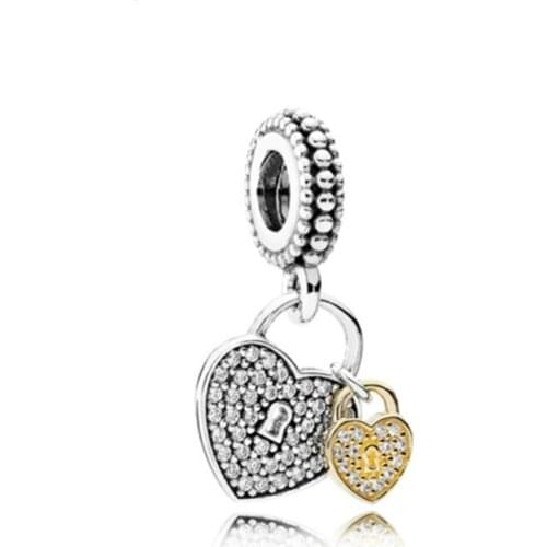 5PCS New White Crystal Zircon Heart Lock Pendant Zinc Alloy Dangle Charms Fit DIY Berloque Snake Bracelet Jewelry Accessories