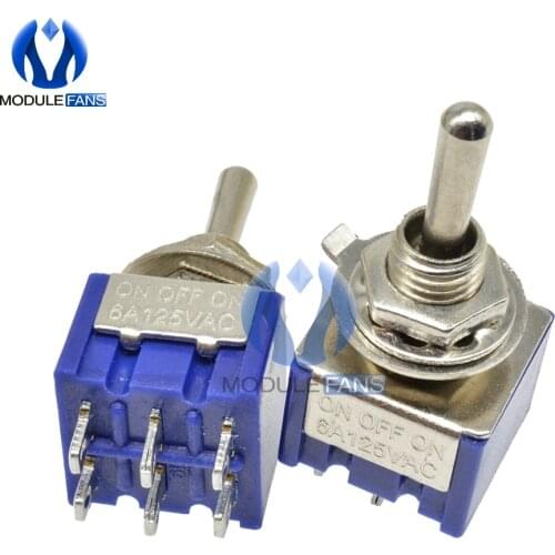 5PCS ON-ON 6A 6mm Toggle Switch Single Pole Double Throw SPDT 1/4 Inch Mounting 13*12.7MM 3 Positions 6Pin 6 Pin 120VAC