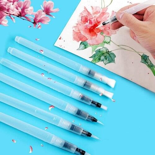 6Pc Refillable Painting brush Watercolor brush Water Tank Calligraphy Brush art marker pen water color