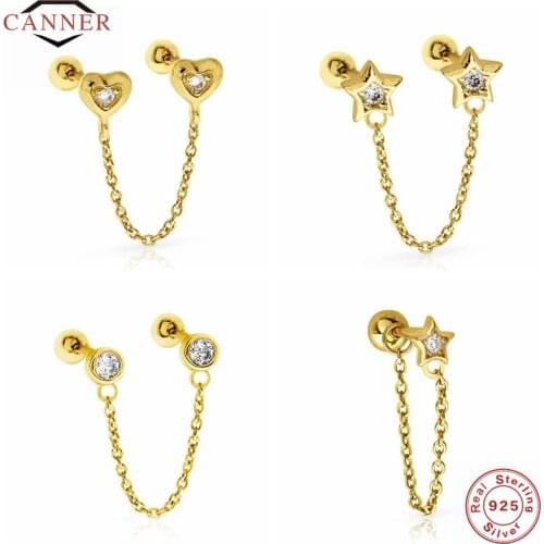 CANNER 1 Piece 925 Sterling Silver Chain Star CZ Zircon Piercing Stud Earrings For Women Earring Earings Jewelry Gift Pendientes