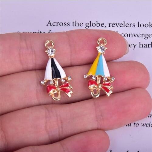 10pcs Bow Rainbow Umbrella Enamel Metal Charms Earring Bracelet DIY Jewelry Making