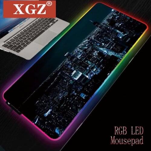 XGZ Night Landscape RGB LED Large Mouse Pad USB Wired Lighting Gaming Keyboard Colorful Luminous PC Non-slip Cs Go