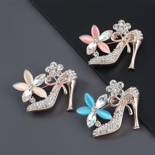 High Heels Brooches Women Flowers Crystal Rhinestone Fashion Jewelry Accessories Female Clothing Pins And Brooch