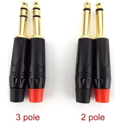 2 Pole Mono / 3 Pole Stereo Jack 6.35mm Connector 6.5MM 1/4 Inch Plug Audio Microphone Cable Connector Gold-Plated
