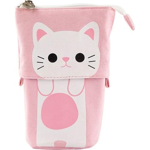 Pencil Case Cute Cartoon Canvas Bag Fold Standing Holder Stationery Organizer Pencil Cases Bags For Boys And Girls Pencil Bags