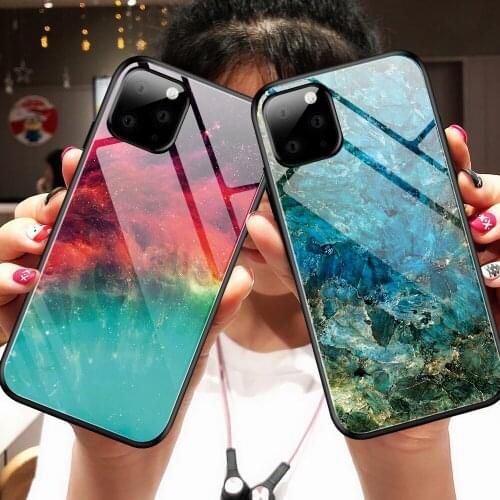 Gradient Glass Case For iPhone 11 Pro Max Silicone Frame Hard Tempered Glass Back Phone Cover For iPhone 11 Coque Fundas