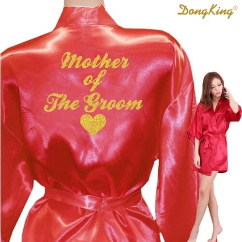 DongKing MOTHER OF THE GROOM Robes Bridal Party Robe Mother of the Groom Heart Golden Glitter Print Faux Silk Kimono Satin Robes