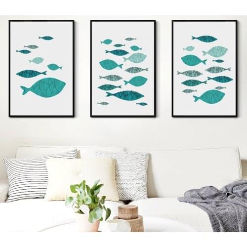 Elegant Poetry Mediterranean Style Marine Fish A4 Canvas Painting Art Print Poster Picture Wall Home Decor Restaurant Decoration