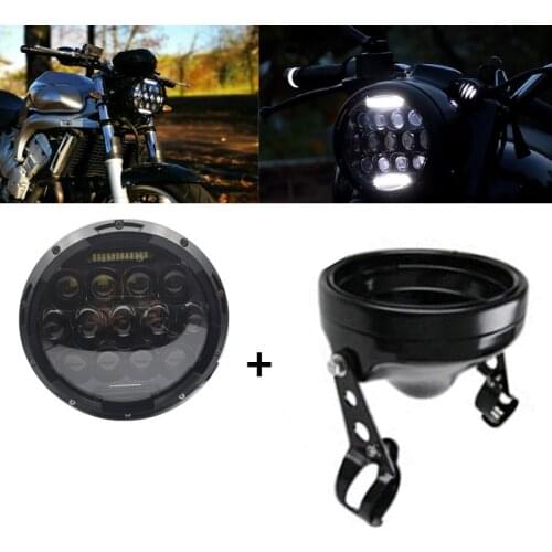 Motorcycle 7 inch LED Headlight 75W for Harley Moto 7'' Head lamp Bezel Shell H4 Driving DRL lights Housing Bucket Dot Approved