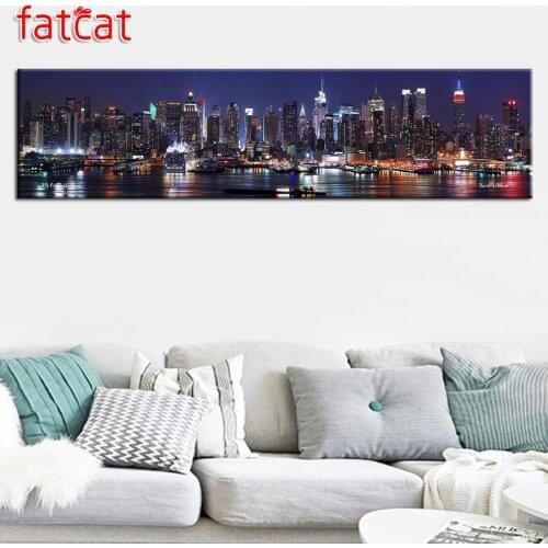 FATCAT New York City Night View large 5D Diy Daimond Painting Full Square Round Drill Rhinestone Embroidery Sale decor AE1937