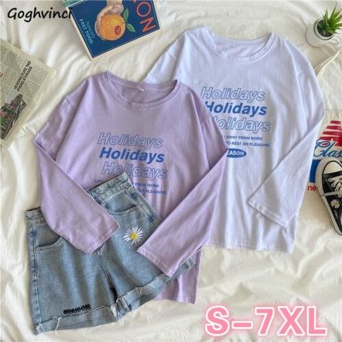 T-shirts Women Large-size 7XL Loose Long-sleeve Harajuku Printed Casual Tees Tops Girl Simple Fashion All-match Retro Chic Daily
