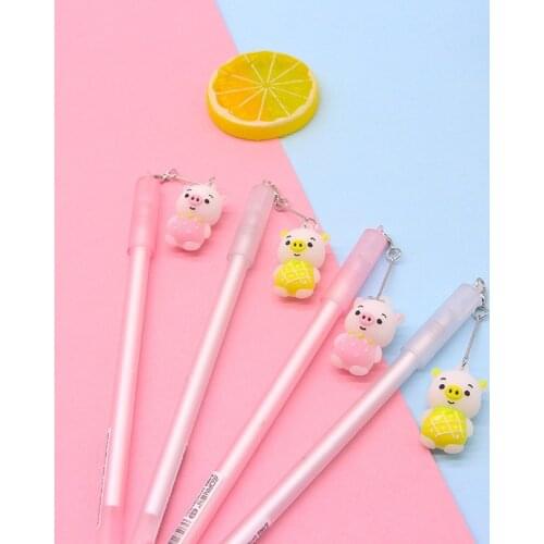 36PCS Korean Version of The Cartoon Cute Pig Silica Gel Pen Creative Pig Pendant Pen Stationery Kawaii School Supplies