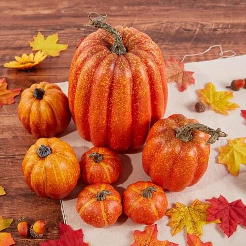 New Pattern 7 Pieces Faux Pumpkins Orange Halloween Fall Decoration Garden Lawn Tricky Props Simulation Pumpkin Ornaments