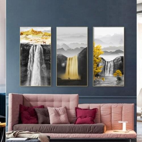 Nordic Golden Fall Rich Tree Deer Landscape Canvas Painting Modern Poster Print for Living Room Decorative Picture Cuadros Art