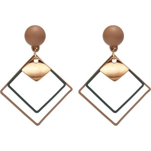 Korean Temperament Fashion Long Drop Earrings for Women Geometric Square Metal Double Layers Earring Pendientes Mujer Moda