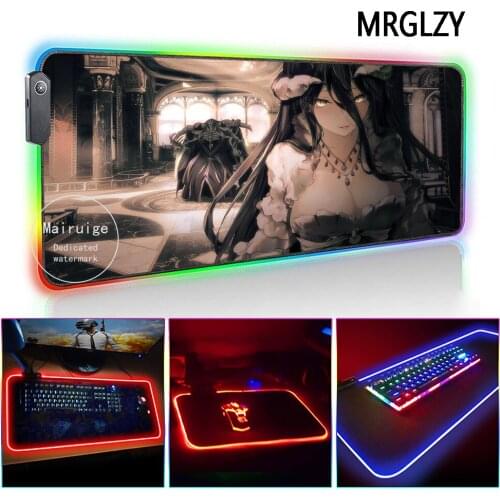 MRGLZY Anime Overlord Albedo Mouse Pad LED Light RGB Gamer Cute Sexy Busty Girl Desk Mat Gaming Accessories for Laptop Keyboard
