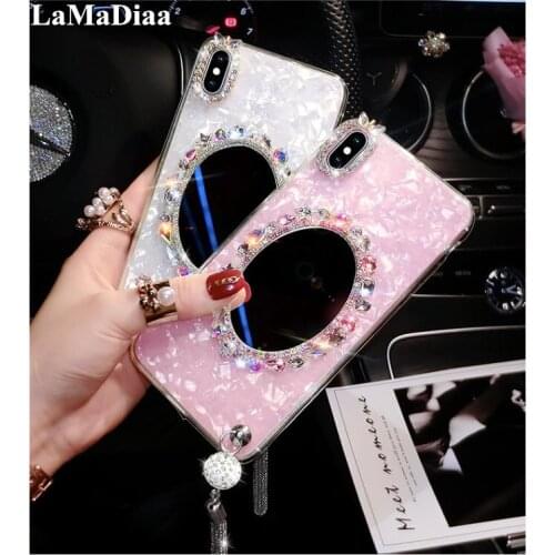 LaMaDiaa Luxury Jewelled Diamond Bling Mirror Soft Back Pendant Phone Case Cover For iphone X XS MAX XR 6 6S 7 8 PLUS 11 Pro MAX