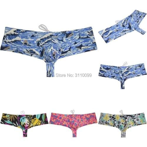 Mens Pouch Heighten Swim Cheeky Boxer Swimwear Brazilain Bikini Trunks