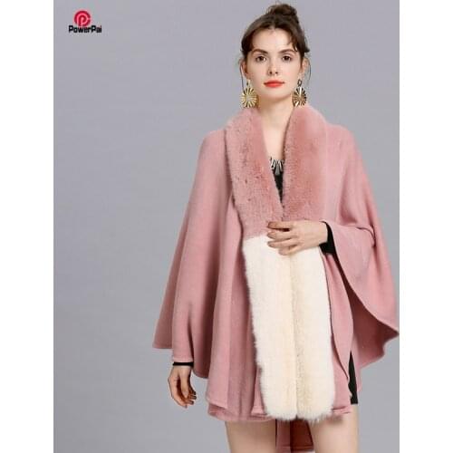 Long Soft Imitated Mink Fur Shawl Cloak Cardigan Women Winter Knitted Cashmere Cape Stole Wraps Big Fashion