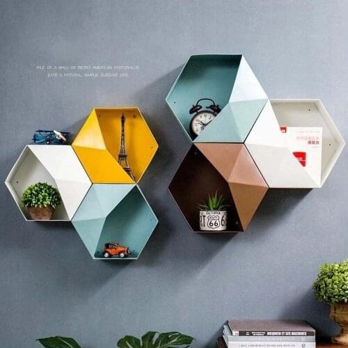 Nordic Living Room wall-mounted Geometric Punch-free Wall Decoration Bathroom Shelf Living Room Decoration Hexagon Storage Rack