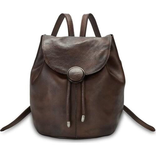 New Hand Painted Genuine Leather Backpack Fashion Women Girls Shoulder Bag Bookbag Small Schoolbag