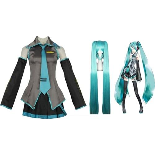 Original Hatsune Miku Halloween Cosplay Show Costume Dress Suits Full Set with Green Wigs Theme Party Role Play Uniform Gift