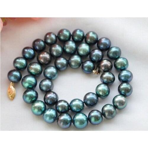 New popular 9-10 mm PEACOCK BLACK ROUND Freshwater cultured PEARL NECKLACE 18"36"