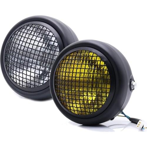 12V Motorcycle Grill Headlight High Low Beam Retro Headlights Moto Chopper Bobber Scooter Vintage Front Head Light Halogen Lamp