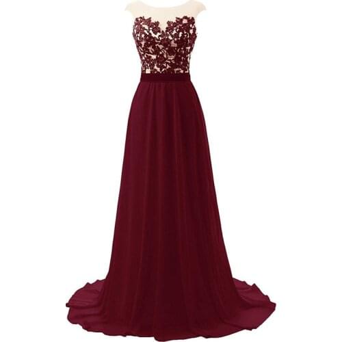 Grace Evening Dresses Scoop Sleeveless Formal Party Gowns Chiffion Lace Sweep Train Evening Gowns for Women Vestidos De Fiesta