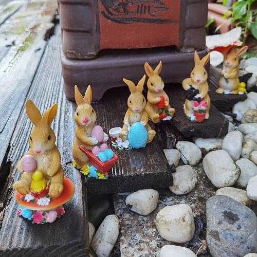 Resin Micro Landscape Ornaments Home Garden Decoration Cute Rabbit 6PCS Gift Pastoral Statue Simulation Animal Crafts