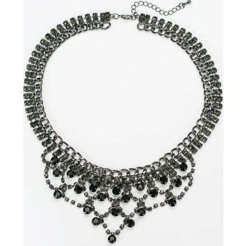 Euramerican popularity manufacturers selling big black women chain thick green gem crystal pendant necklace for women #N063