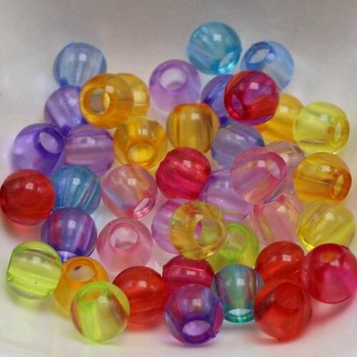 Craft DIY Transparent Color Acrylic Round Pony Beads 8mm-10mm for Kids Craft