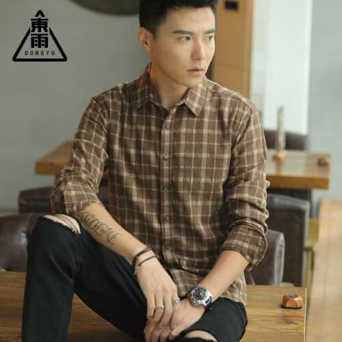 Spring Autumn Mens Business Casual Shirts New 100% Cotton Plaid Long Sleeved SShirts Mens Trendy Jackets Slim Tops