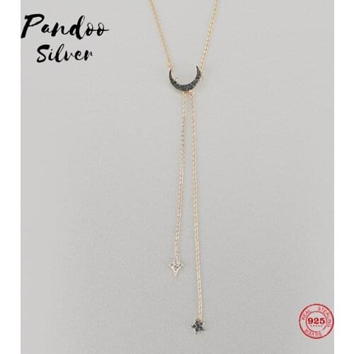 PANDOO Fashion Charm Pure 925 Silver Original 1:1 Copy, Mysterious Star Moon Tassel Necklace Female Luxury Jewelry Gifts