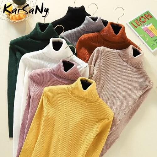 KarSaNy Autumn Winter Women Turtleneck Knit Sweater Long Sleeve Pullover Jumper Turtle Neck Women high collar Sweater Turtleneck