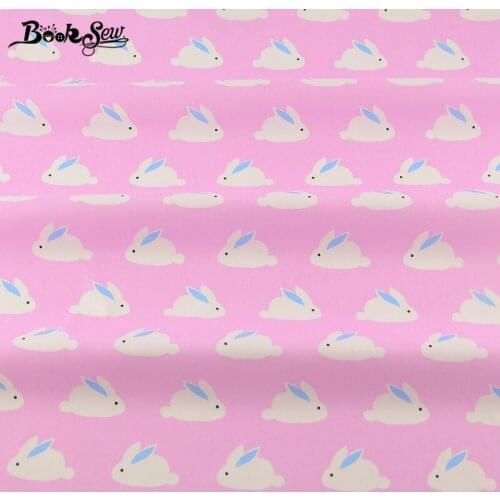 Booksew High Quality Pink Color Home Textile Sewing Cloth Tela For Bed Baby Doll Crafts Cotton Twill Fabric Rabbit Design