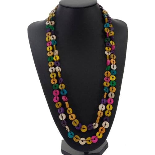 Vintage Colorful Beaded Necklace Round Handmade Coconut Shell Necklace For Women Tribal Jewelry Best Friend Gift