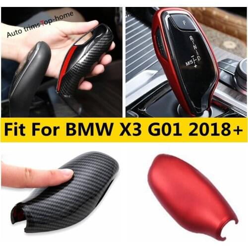 Yimaautotrims Car Gear Shift Gearshift Head Knob Interior Cover Trim Fit For BMW X3 G01 2018 2019 2020 2021 Plastic Carbon Fiber