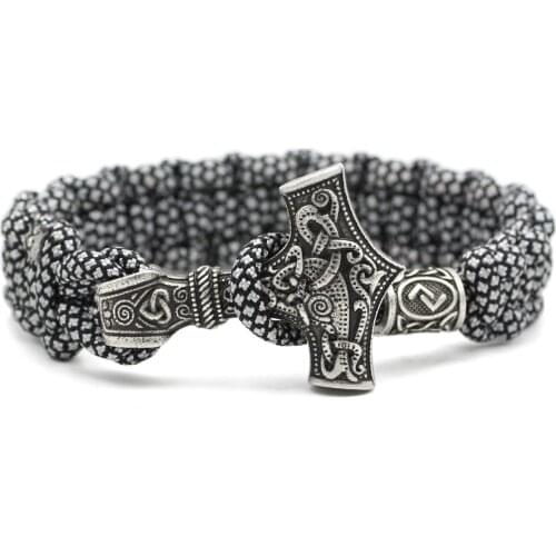 Youe Shone Norse Viking Thor Mjolnir Hammer Paracord Amuletceltic Rune Knot Amulet Scandinavian Bracelet Vantage Black