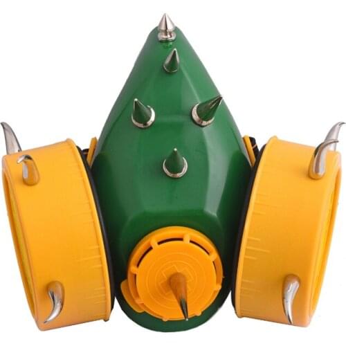 Steampunk Silver Spikes Green/Yellow Mask Gears & Rivets Masks Respirator Gothic Masks For Halloween Party Face Mask Accessories
