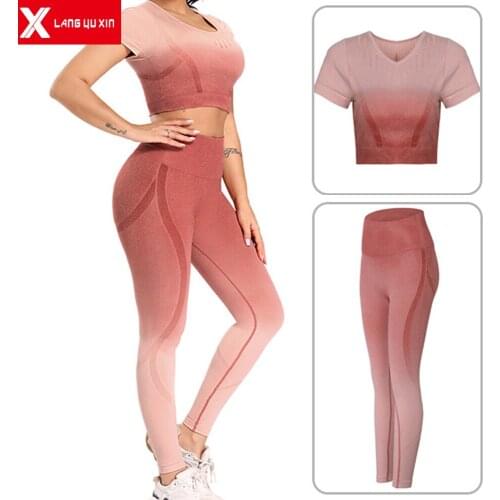 Workout Sets Women 2 Piece Yoga Fitness Clothes Exercise Sportswear Legging Crop Top With Chest Pad Tracksuit Thumb Gym Clothes