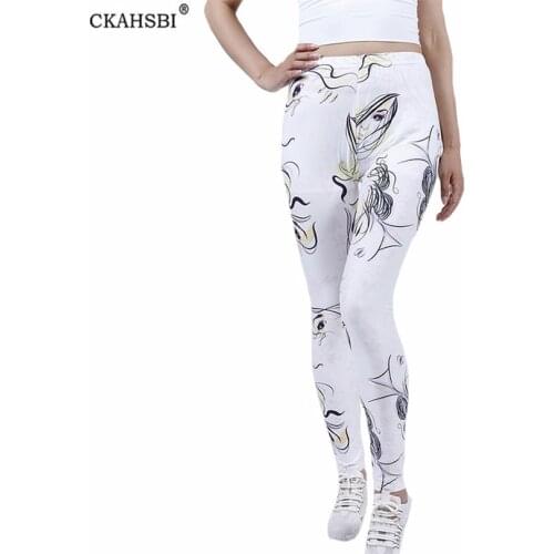 CKAHSBI Womens Legggins Fitness Fashion Patchwork White Woman Face Eyes Print Pattern High Waist Elastic Push Up Ankle Length