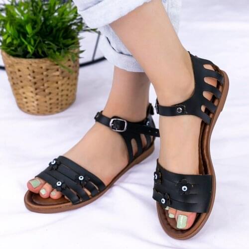 Tonar Antony Black Skin Women Sandals Ankle Strap Orthopedic Flat Base