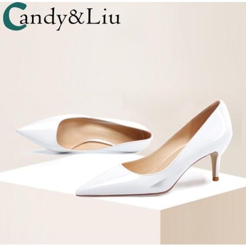 Light White High Heels Women 2021 Spring and Autumn New Leather Lacquer Leather 6cm Set Heels Heeled Pointed Shoes