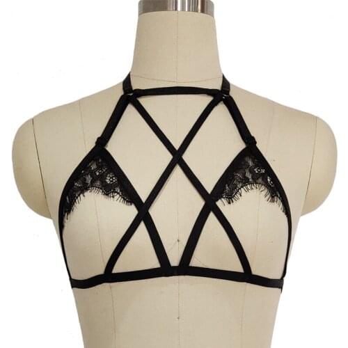 Pole Dance Rave Halter Bra Bustier Body Harness Harajuku Sexy Lingerie Belt Gothic Crop Top Elastic Adjust Body Cage
