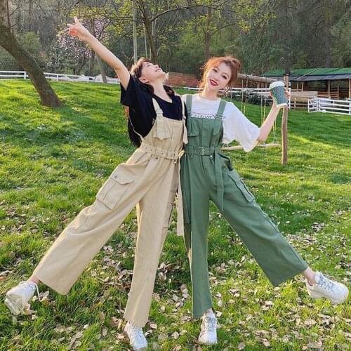 Womens Jumpsuit Spring and Autumn Hot Korean Version Schoolgirl Confidante Wide leg pants Loose Casual girl All-match Fashion