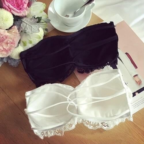 Womens Tube top bra ultra-thin lace belt pad basic sexy short design no shoulder tape tube top female underwear